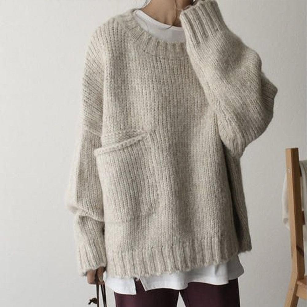 Berg-Feldt | Überdimensionierter Strickpullover mit Tasche Wollmischung Lässig und Warm