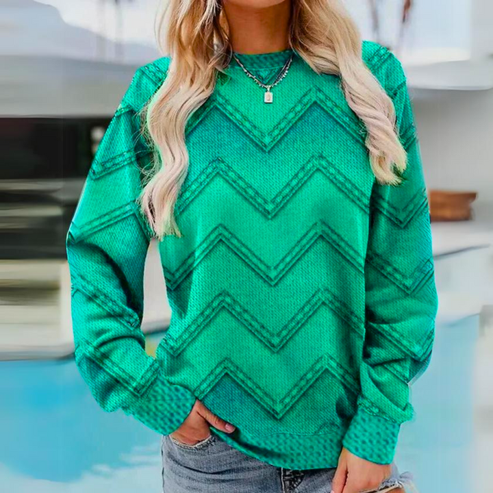 Vielfarbiger Vintage-Strickpullover in Olivgrün
