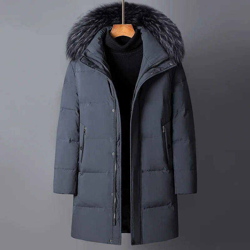 Herren-Parka mit Reißverschluss und Kapuze mit Pelzbesatz