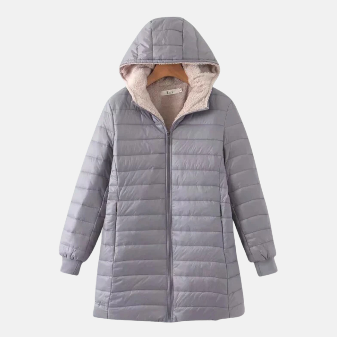 Berg-Feldt | Steppjacke - Mittellang - Lockere Passform - Fleece-Futter - Kapuze