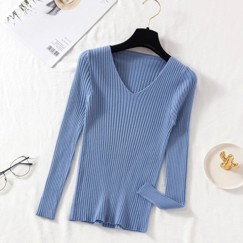Berg-Feldt | Pullover - Slim-Fit Rippstrick V-Ausschnitt Pullover
