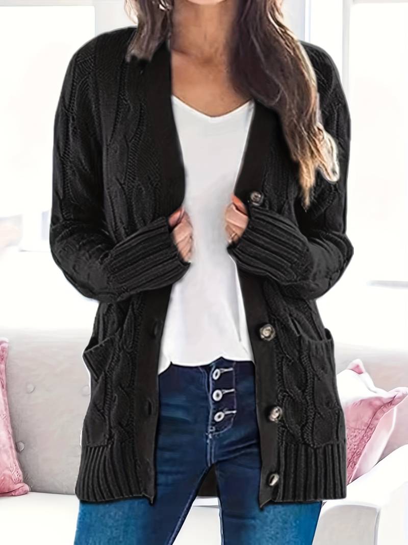 Damen-Strickjacke mit Knöpfen, mittellang