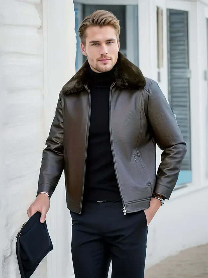 Berg-Feldt | Herren Schwarze Leder Herbstjacke