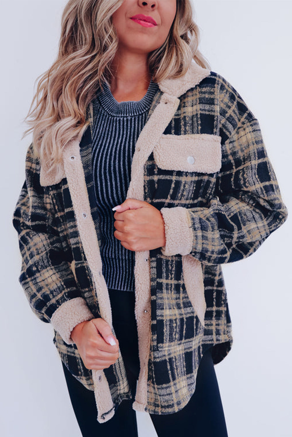 Berg-Feldt | Karierter Teddyjacke mit Sherpa Polyester-mischung Warm und Bequem