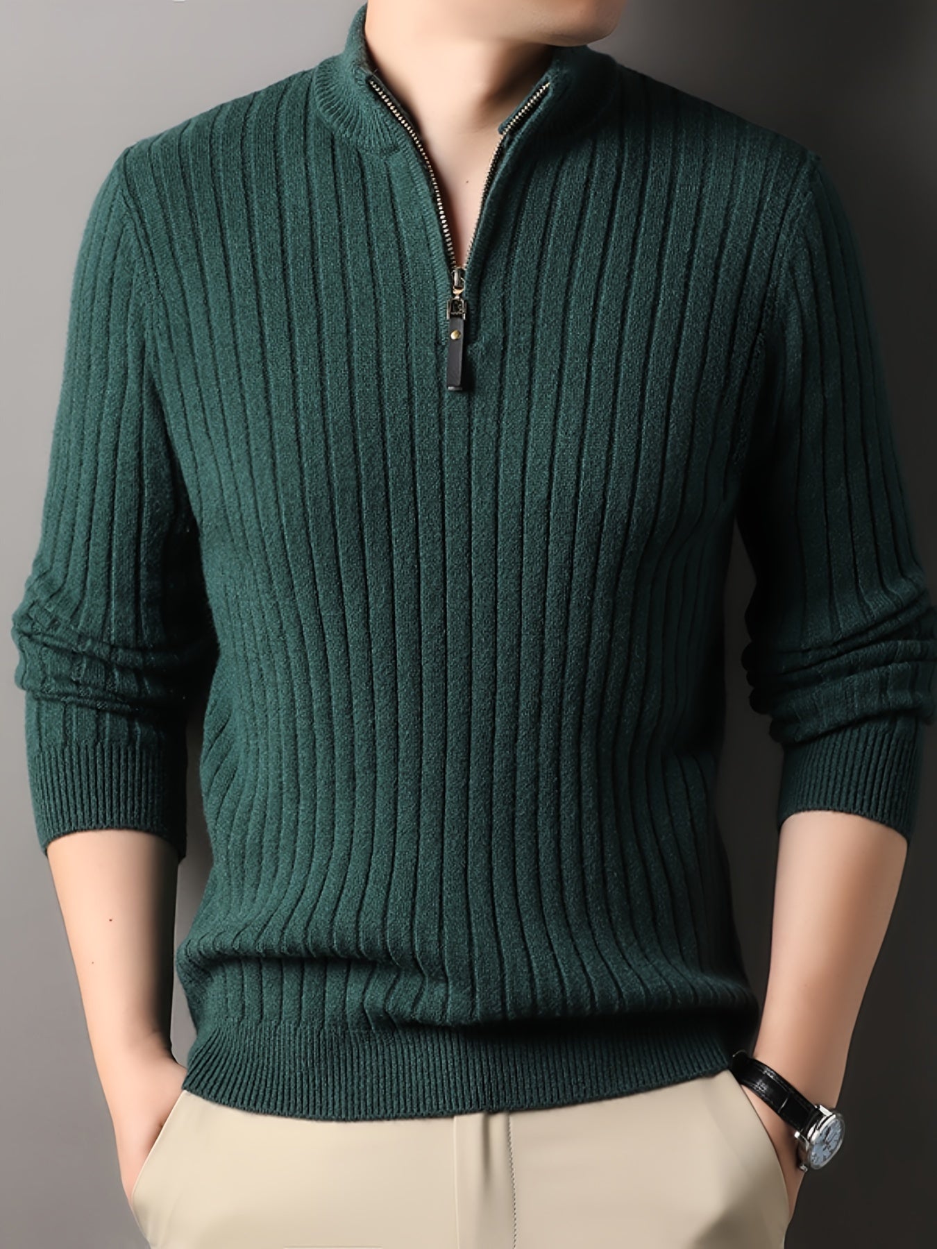 Berg-Feldt | Strickpullover mit Hohem Kragen und Reißverschluss Geripptes Design Weiches Material