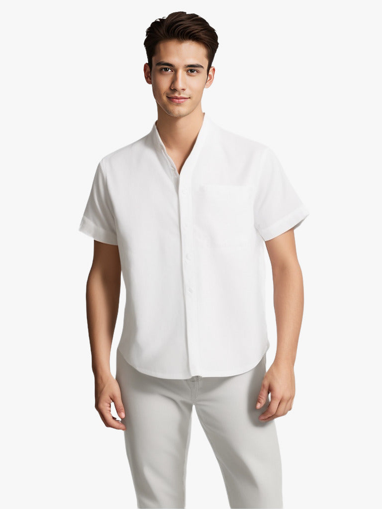Chemise en coton et lin respirant de Fudus à manches courtes