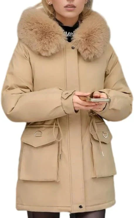 Berg-Feldt | Parka Mantel – Isoliert Mid-Thigh Passform – Kunstfell Kapuze – Verstellbare Taille