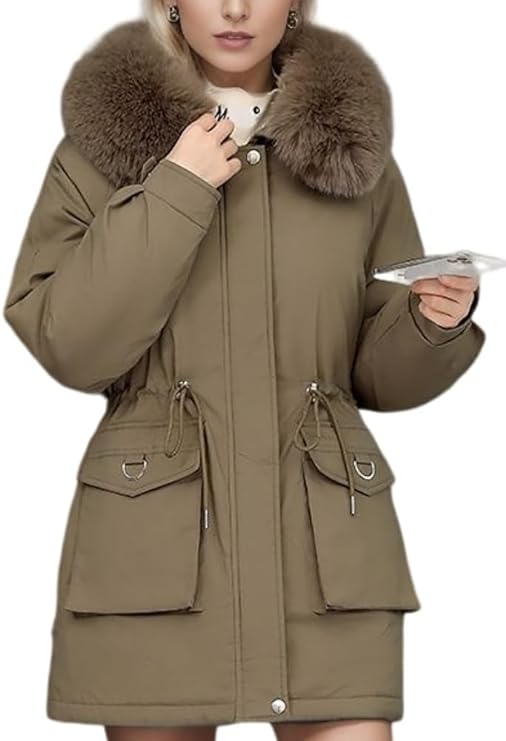 Berg-Feldt | Parka Mantel – Isoliert Mid-Thigh Passform – Kunstfell Kapuze – Verstellbare Taille