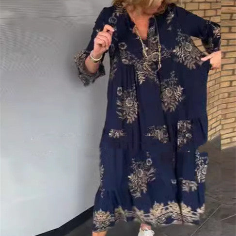 Robe bohème avec col en V, boutons et manches longues par Fudus