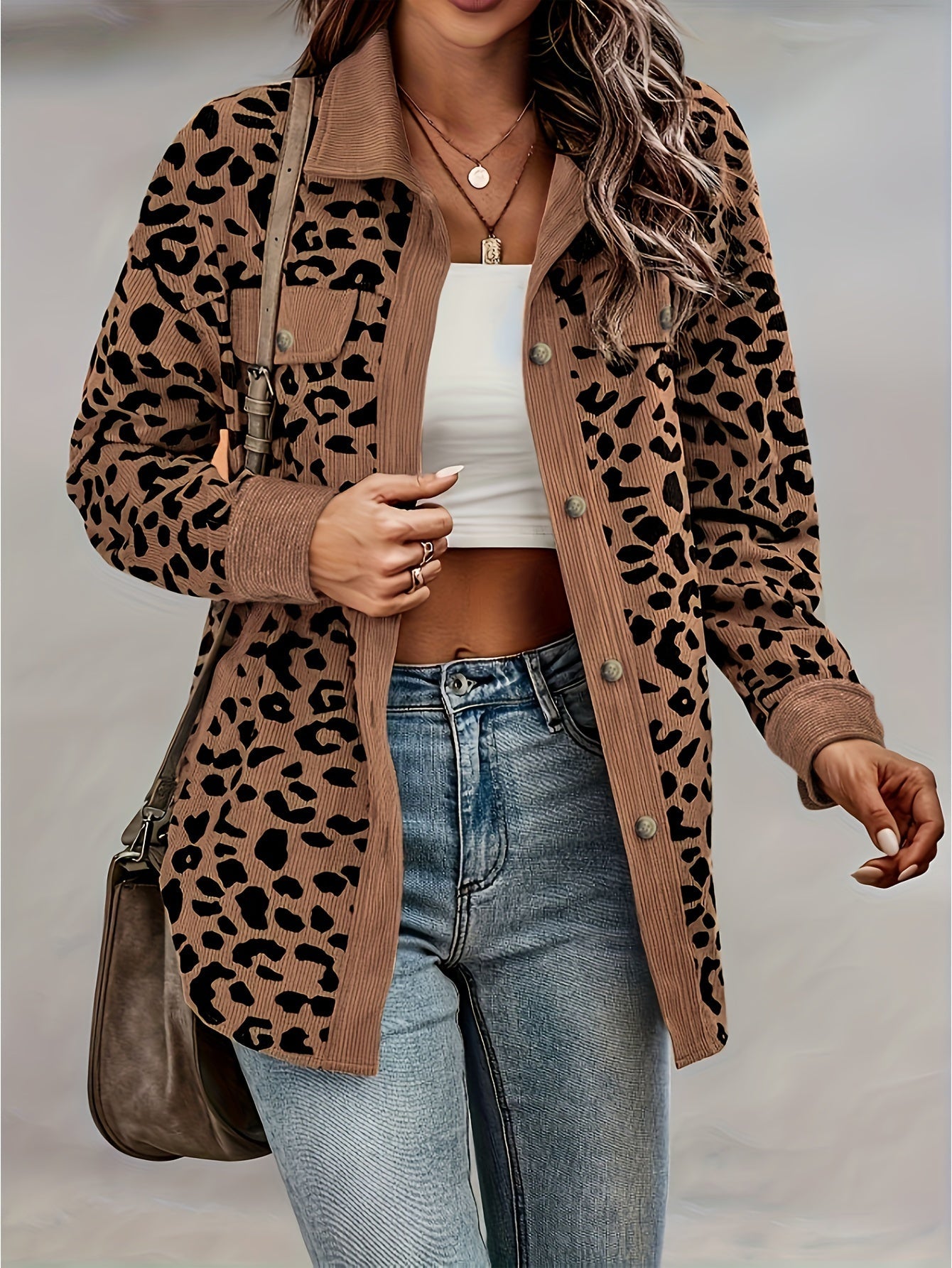 Berg-Feldt | Leopardenmuster Langhe Hemdbluse Polyester Stilvoll und Trendy