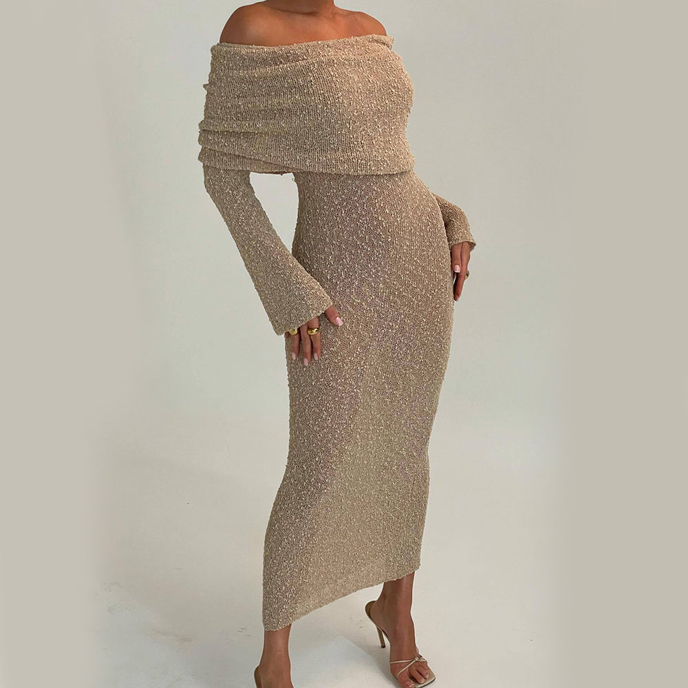 Fudus Damen Langarm-Strickkleid (einseitig)