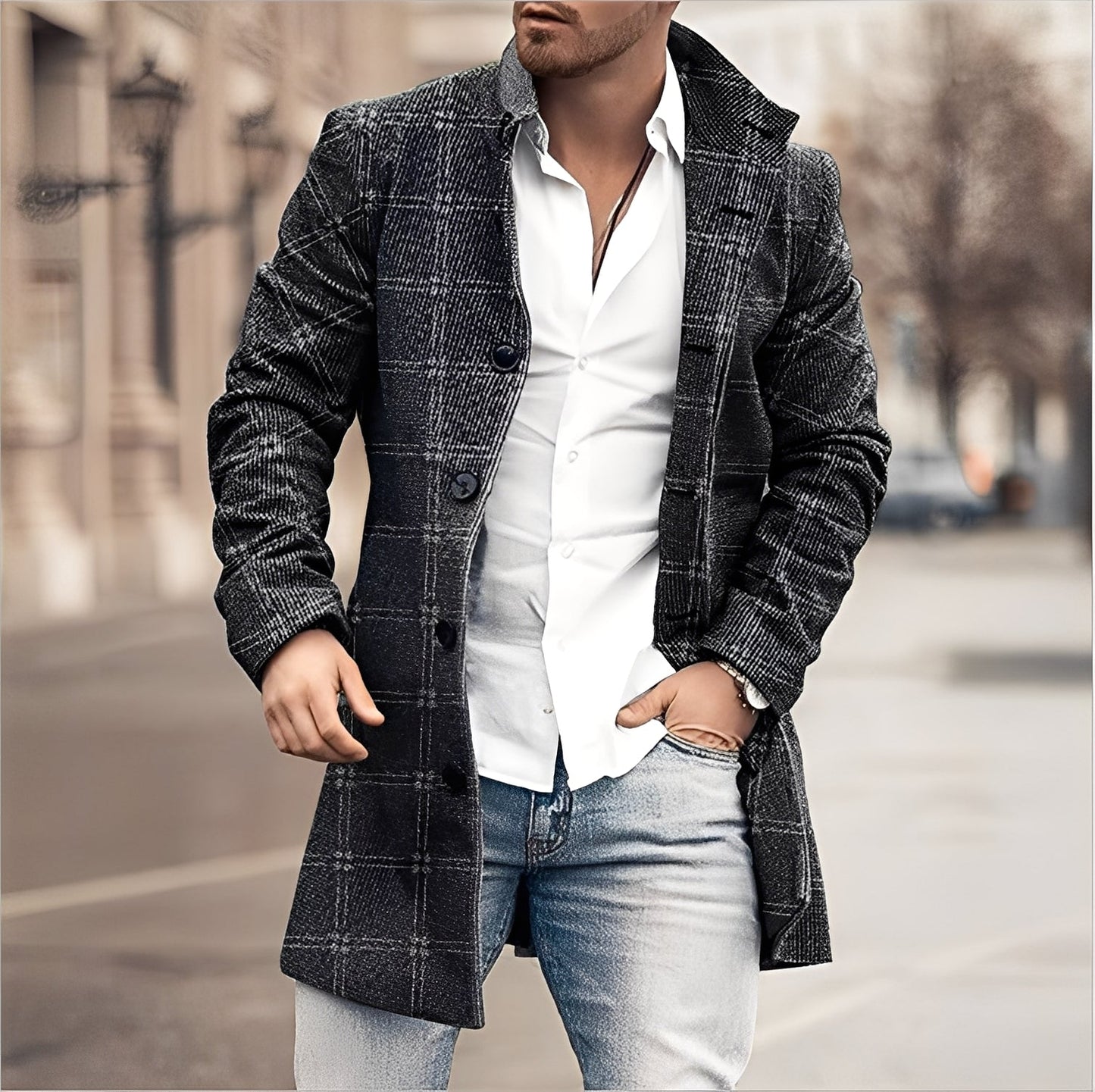 Berg-Feldt | Lässiger Langer Tweed-Mantel für Herren