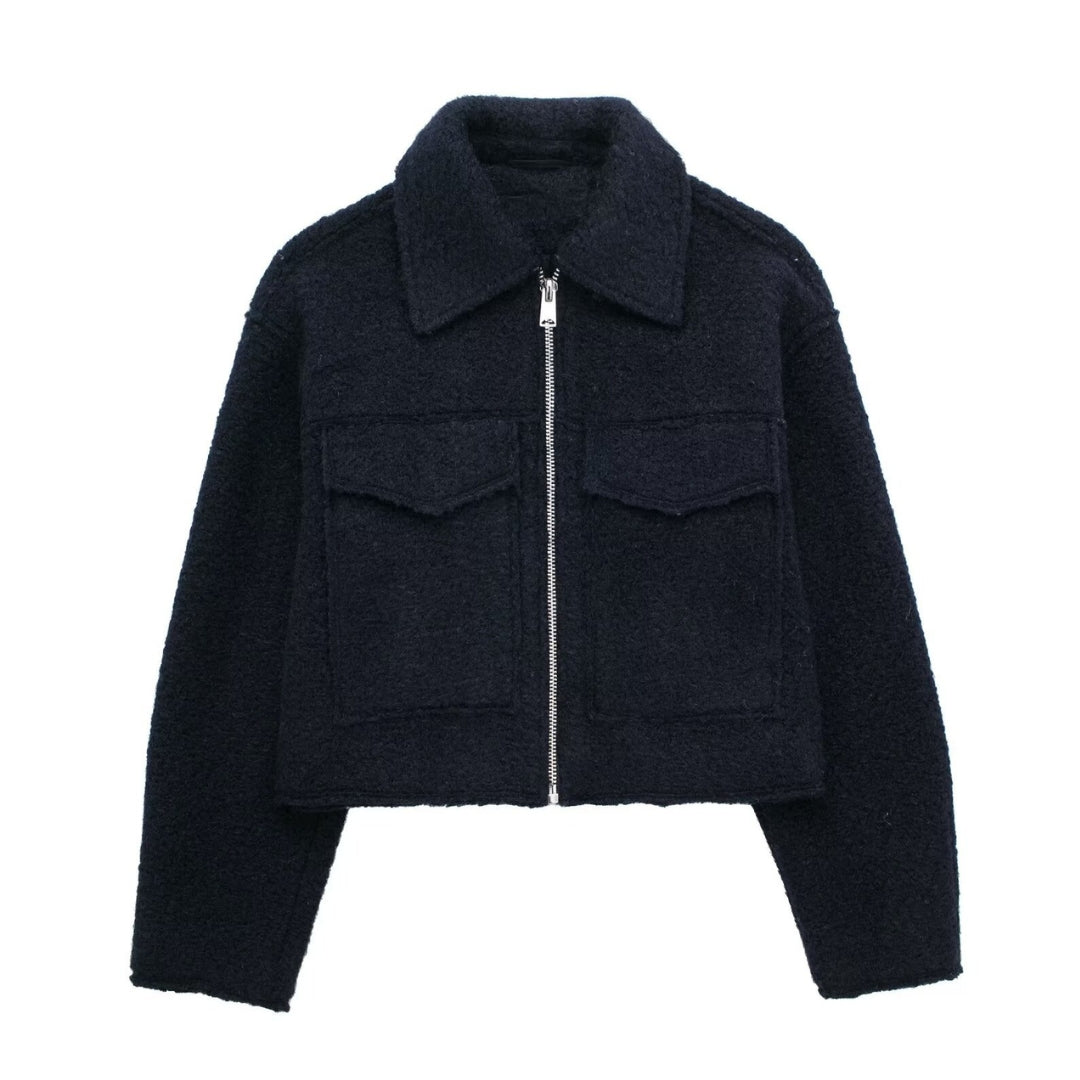 Berg-Feldt | Kurze Wolljacke Scharfer Kragen Strukturiert und Warm