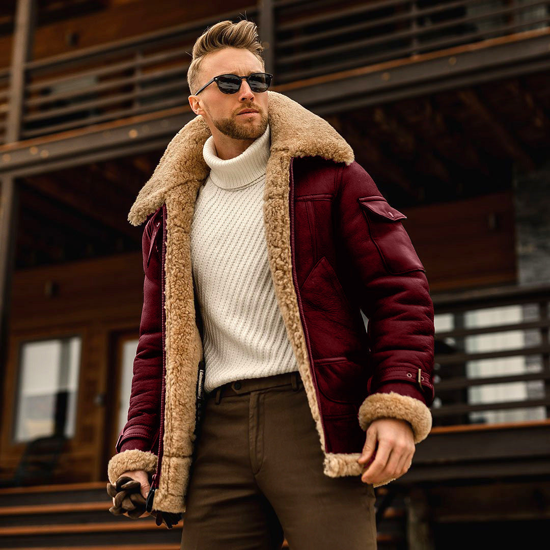 Berg-Feldt | Taktische Lederjacke mit Fellkragen für Herren