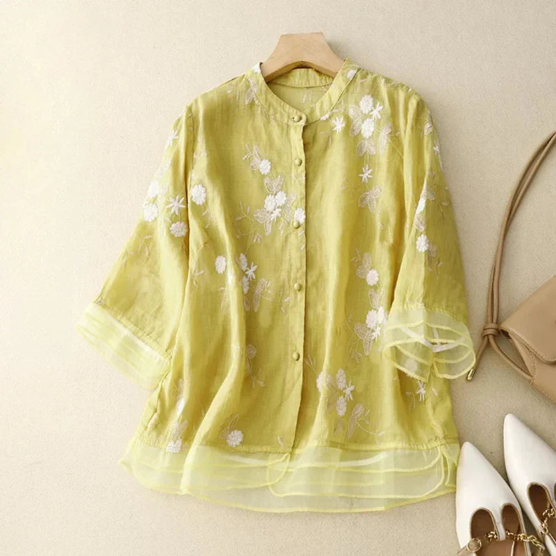 RUTH – Locker sitzende Bluse mit transparenten Elementen