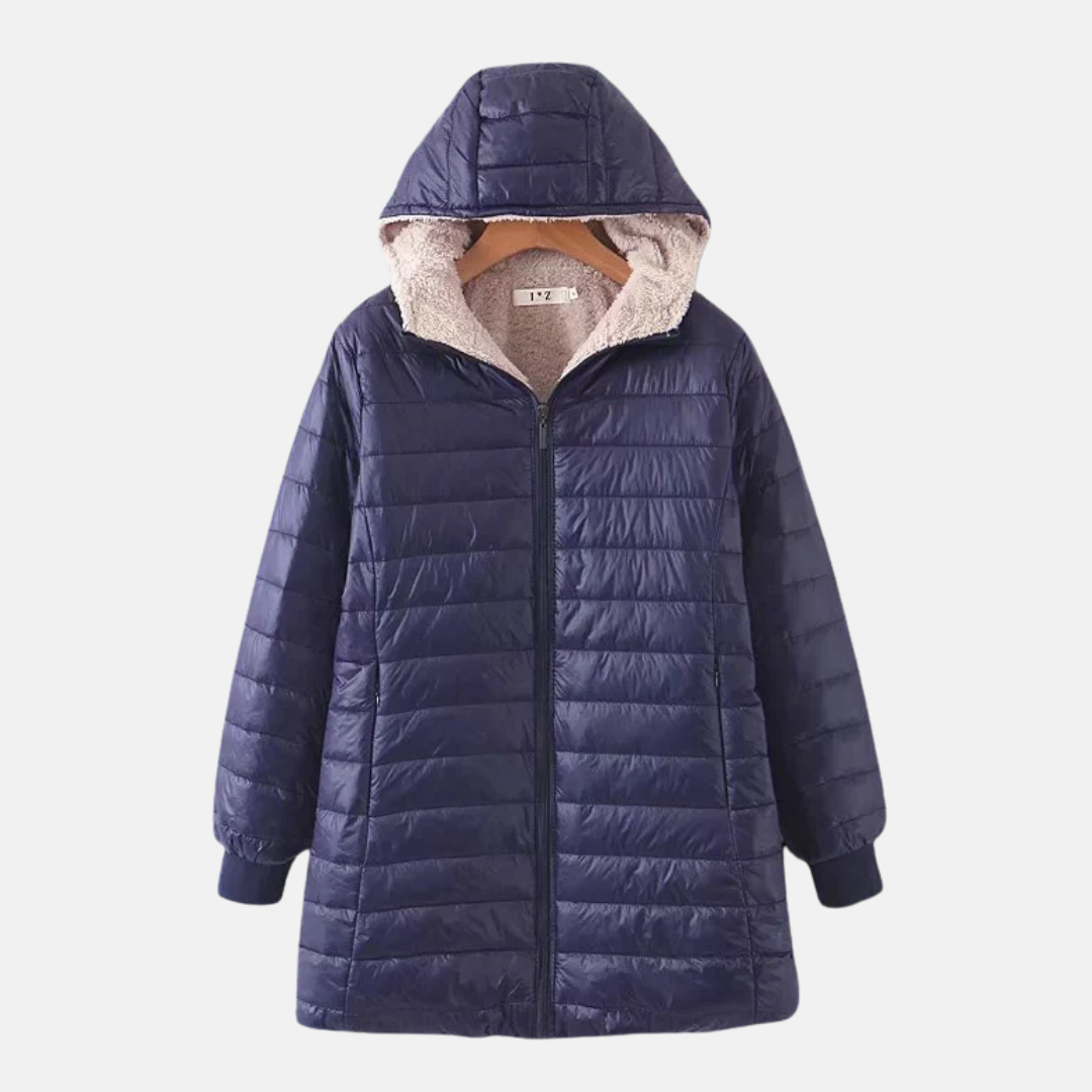 Berg-Feldt | Steppjacke - Mittellang - Lockere Passform - Fleece-Futter - Kapuze