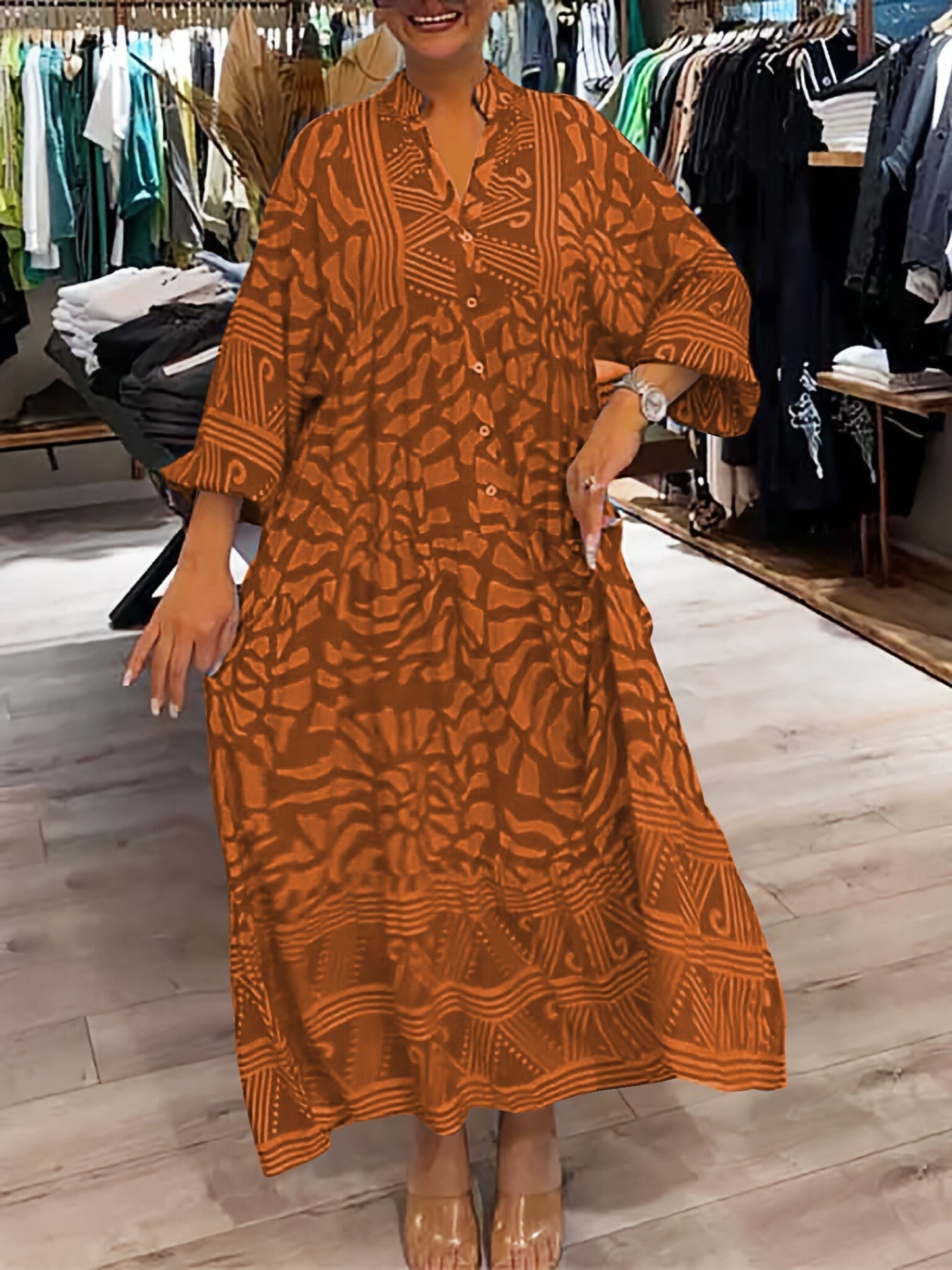 Robe pour femme Berg-Feldt : coupe ample, imprimée, col en V