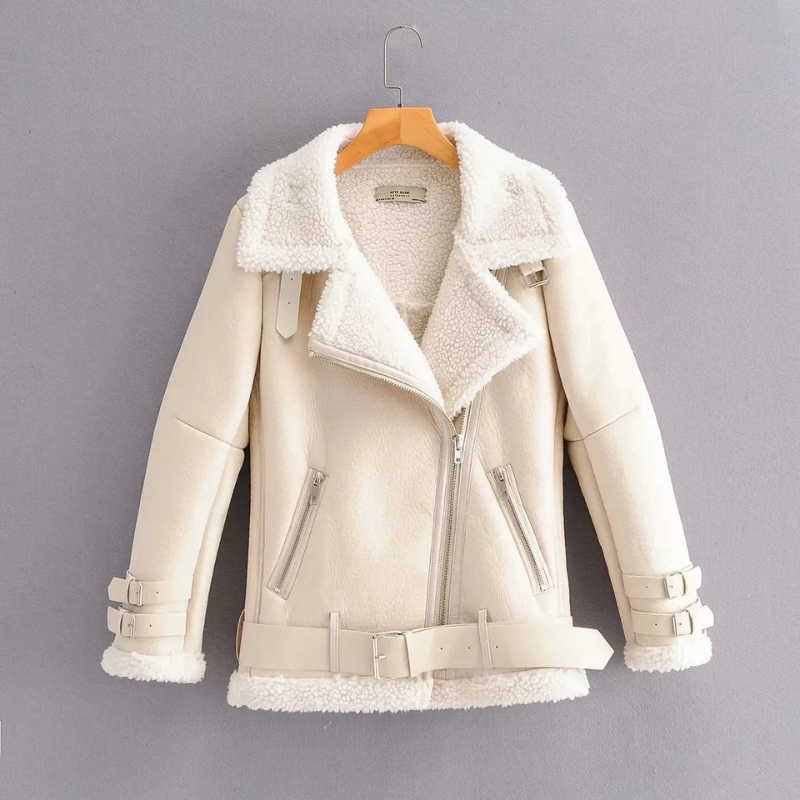 Berg-Feldt | Veste blanche en agneau retourné - élégante veste d'hiver pour femme