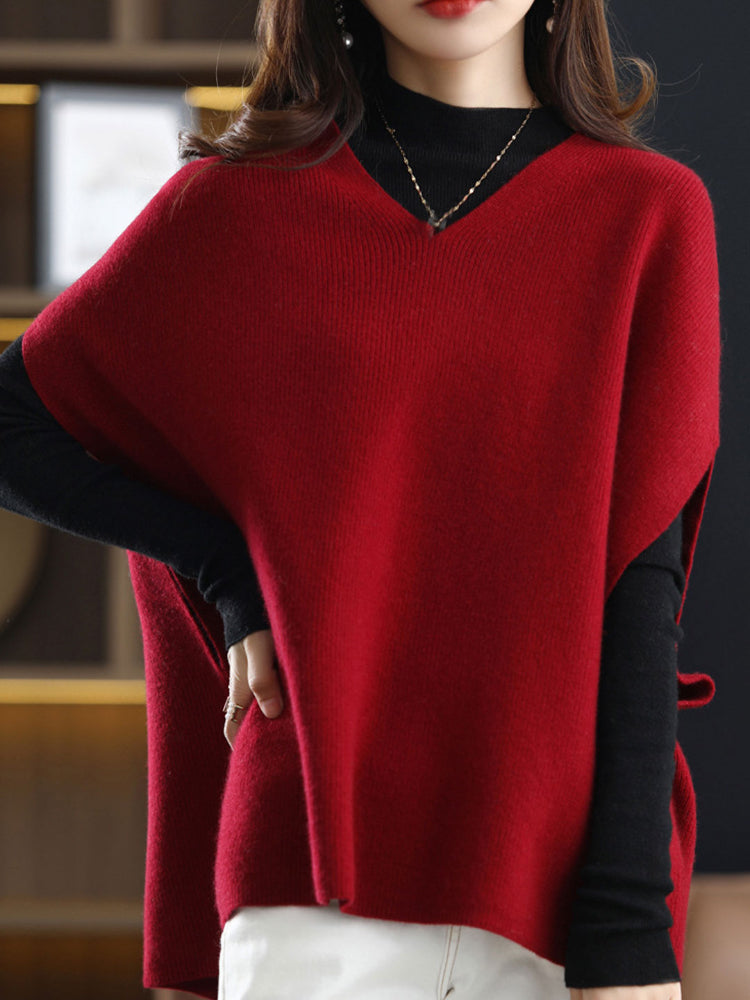 Berg-Feldt | Gilet tricoté décontracté pour femme col en V - Superposition unie