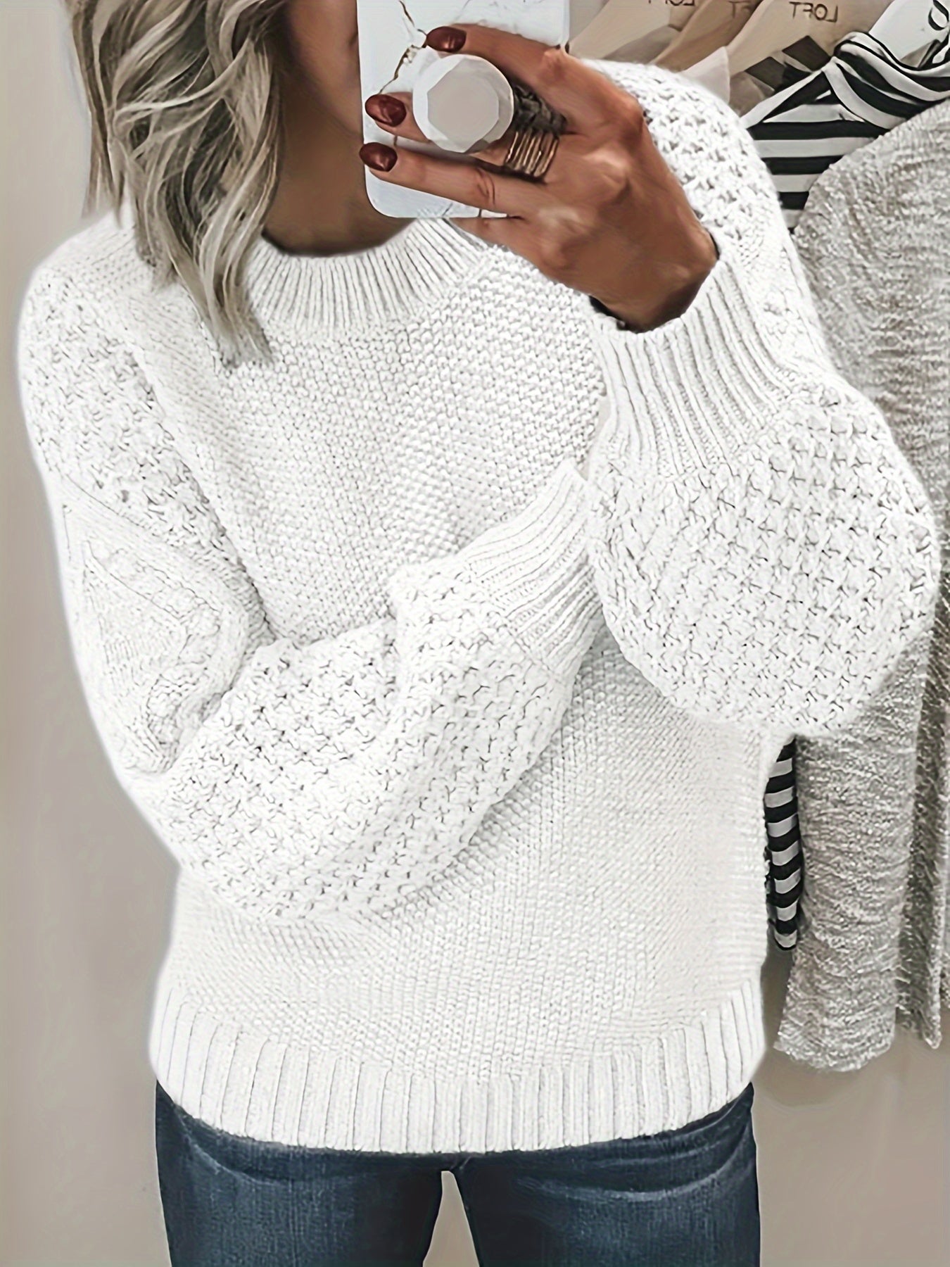 Berg-Feldt | Strickpullover mit Strukturärmeln Acryl Warm und Bequem