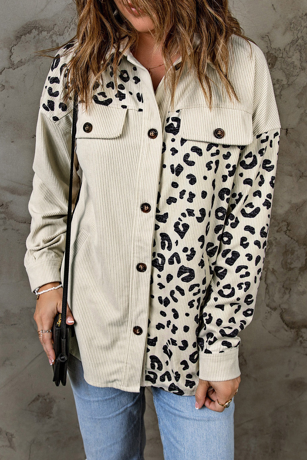 Berg-Feldt | Double Take Leopard Print Pocketed Cord-Jacke