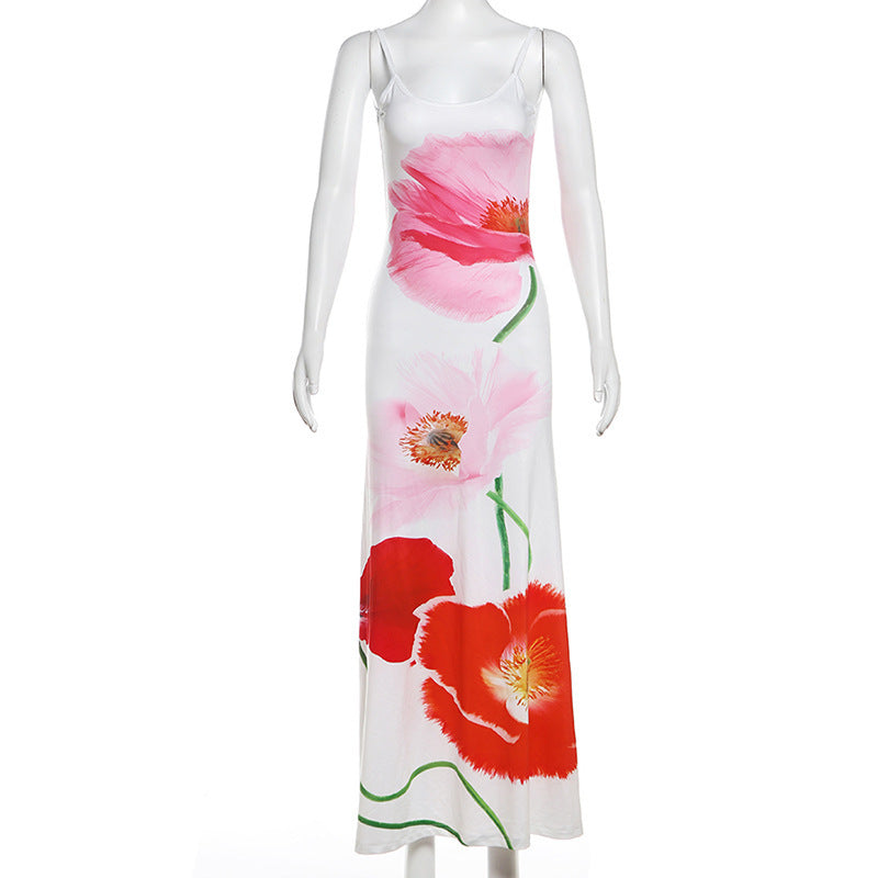 Robe longue d'été fleurie à dos nu Fudus pour femme