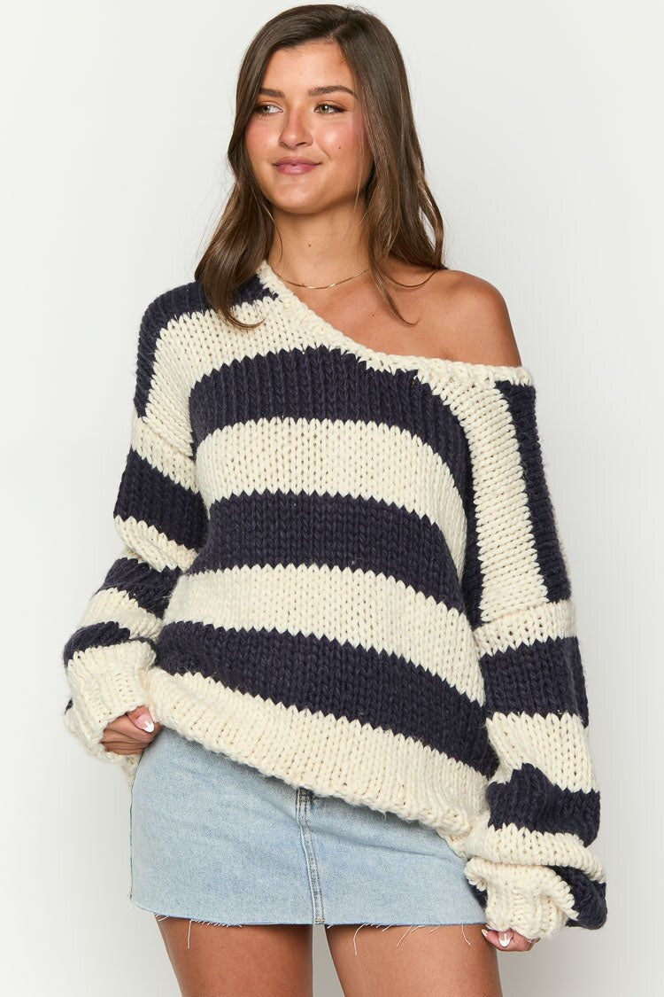 Berg-Feldt | Off-Shoulder gestreifter Strickpullover für den Herbst-Look