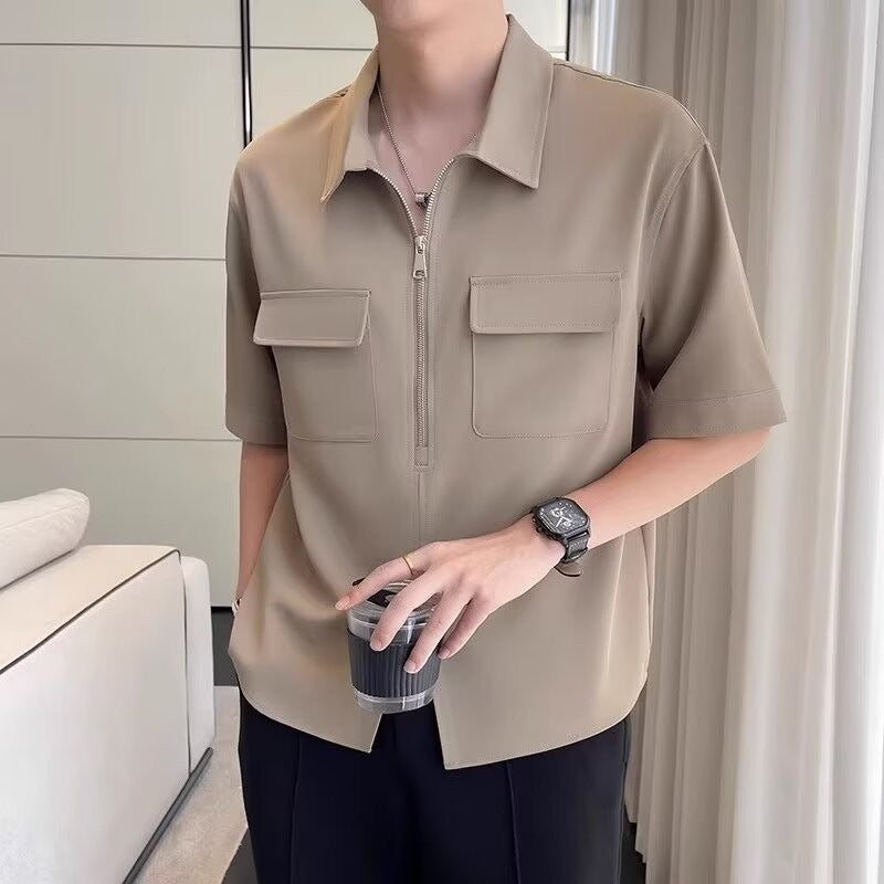 Chemise de travail Fudus à manches courtes avec demi-fermeture éclair