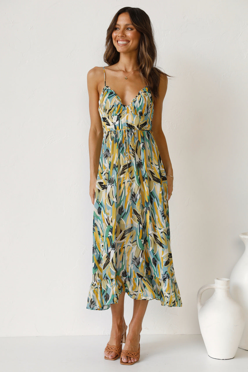 Robe sans manches à volants imprimée par Fudus