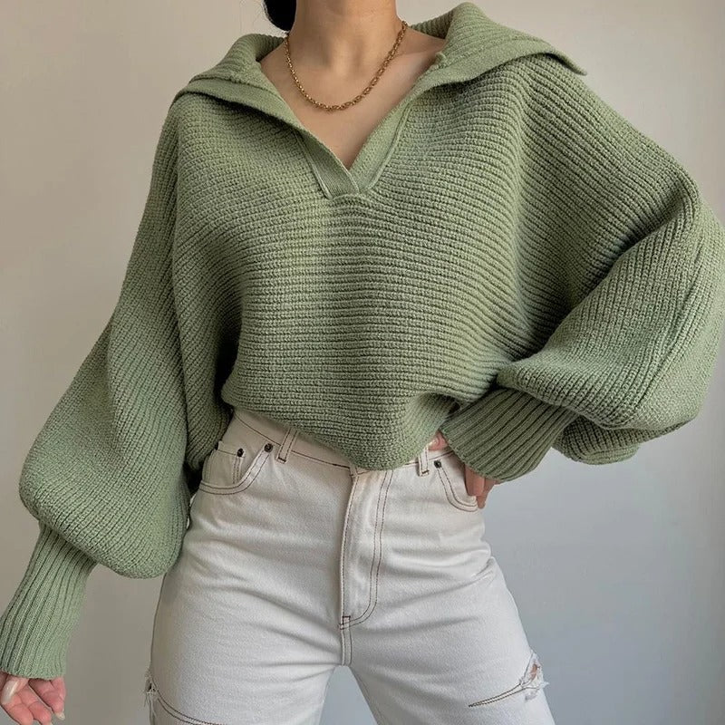 Berg-Feldt | Strickpullover mit Laternenärmeln und offenem Kragen