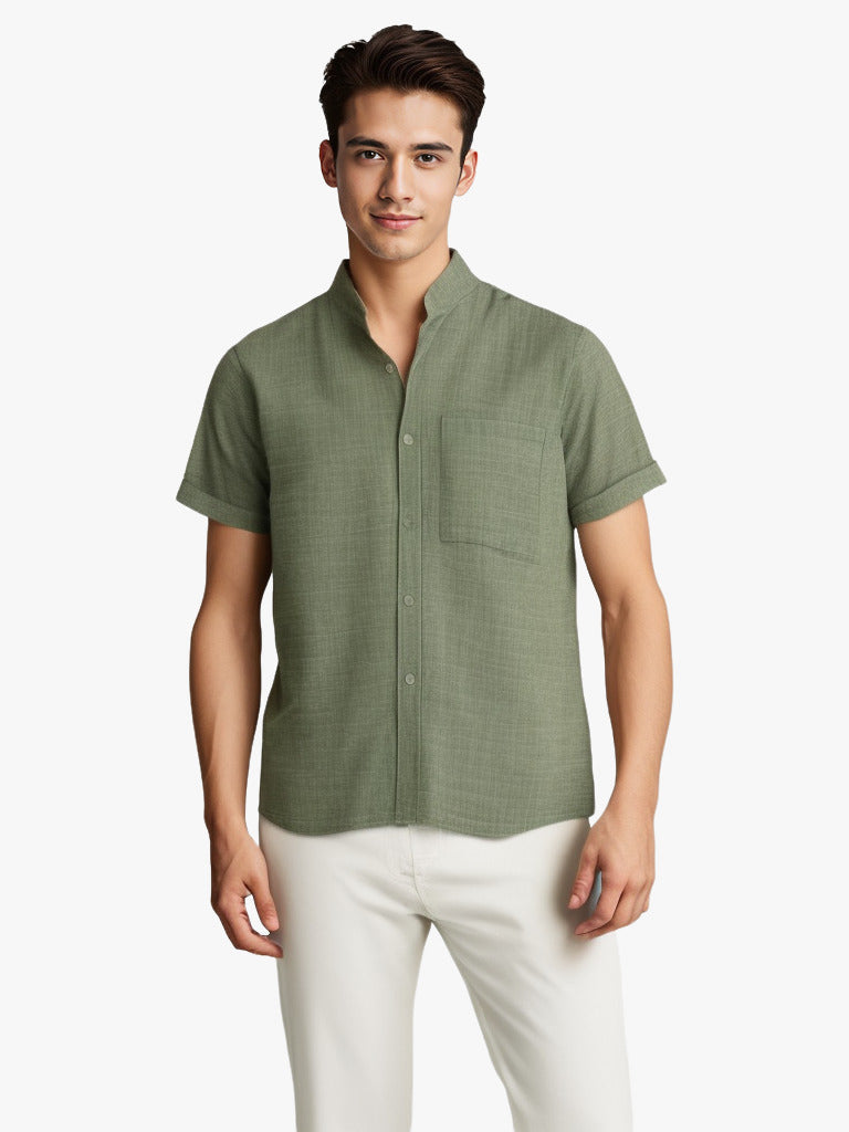 Chemise en coton et lin respirant de Fudus à manches courtes