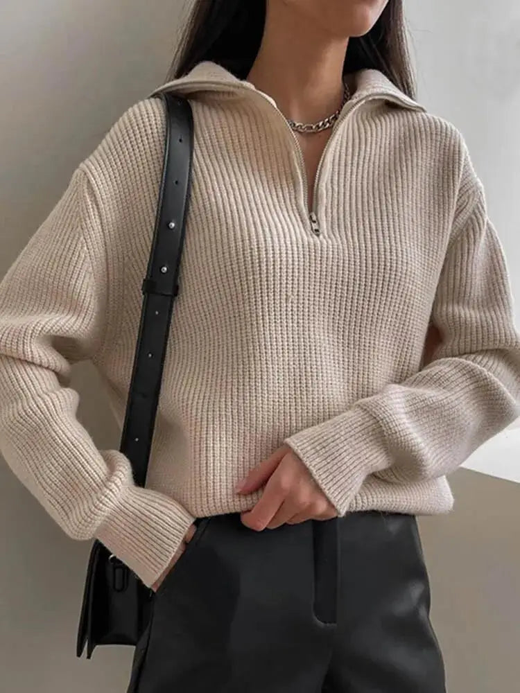 Berg-Feldt | dicker Strickpullover mit Reißverschlusskragen für herbstliche Schichten