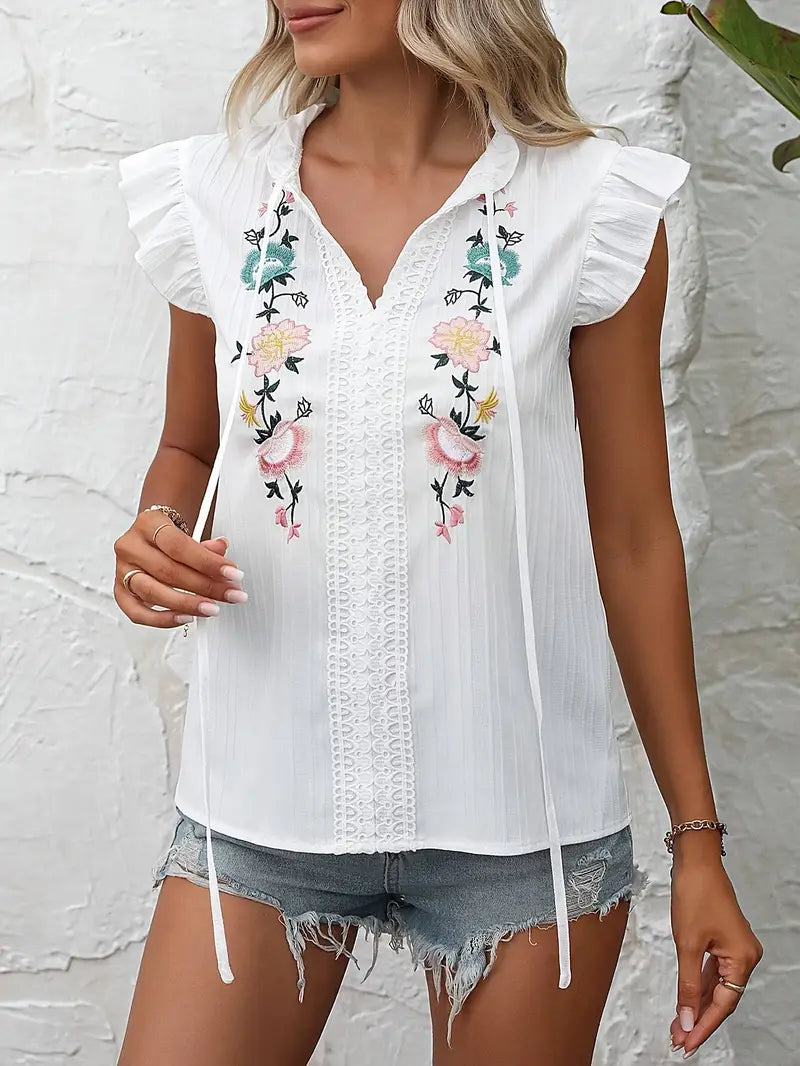 Chemisier à broderie florale et col en V Fudus