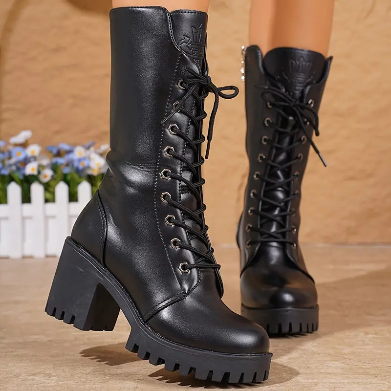 Berg-Feldt | Bottines – Lacets montants – Gros talon bloc – Semelle crantée – Fermeture éclair latérale