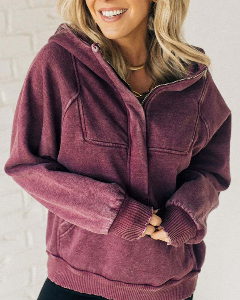 Berg-Feldt | Sweat à Capuche Henley en Molleton Délavé à l'Acide