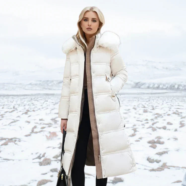 Berg-Feldt | Slim Fit Überknielange Jacke mit Pelzkragen und Gürtel