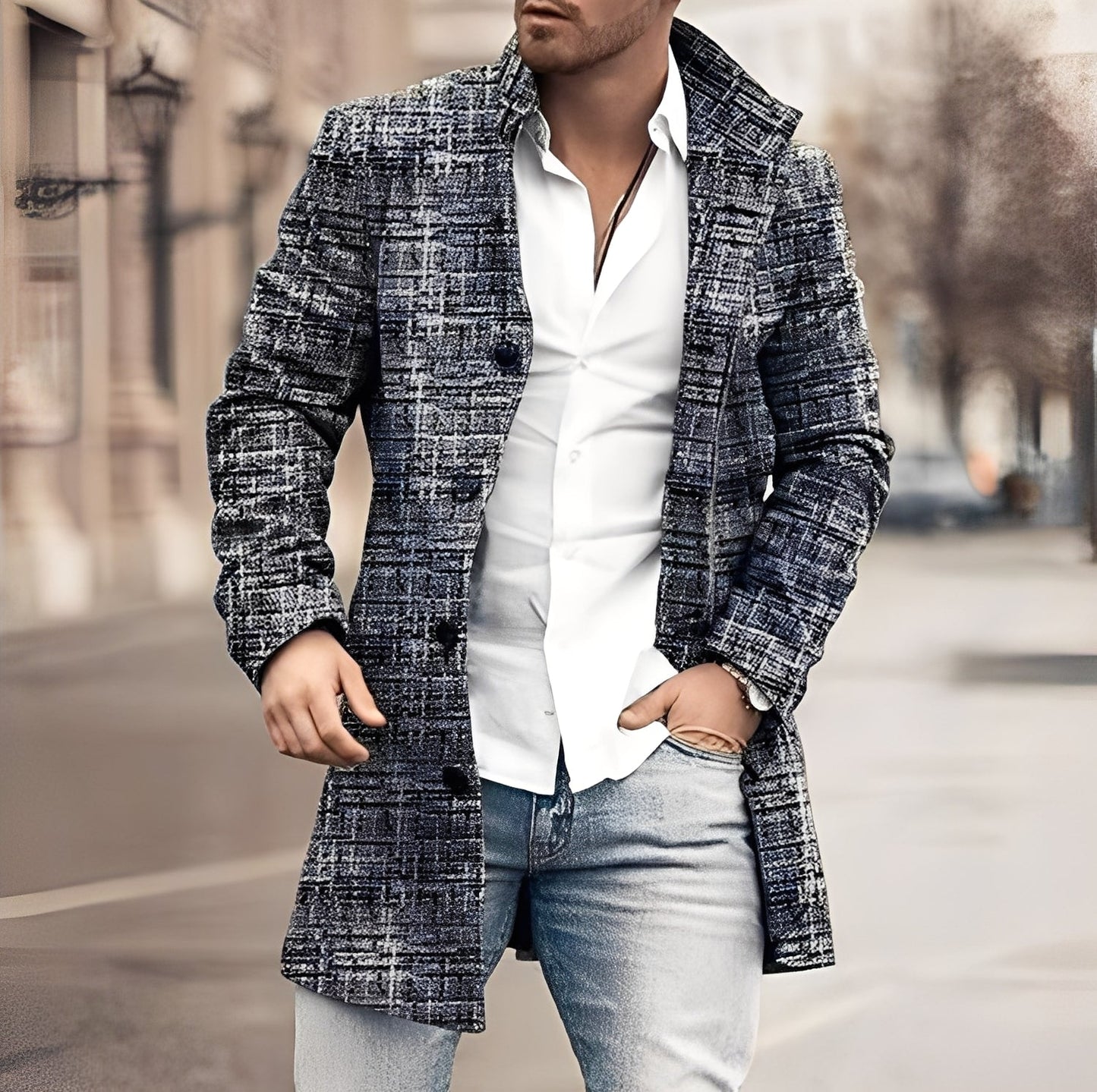 Berg-Feldt | Lässiger Langer Tweed-Mantel für Herren