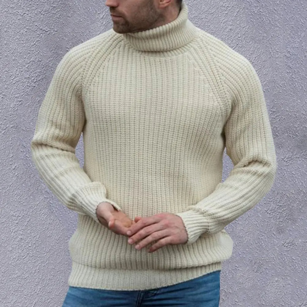Pull-over à col roulé beige pour homme