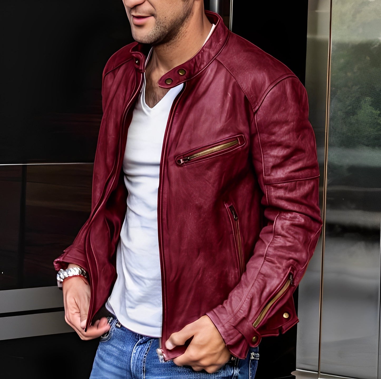 Berg-Feldt | Vielseitige Lederjacke mit Stehkragen für Herren