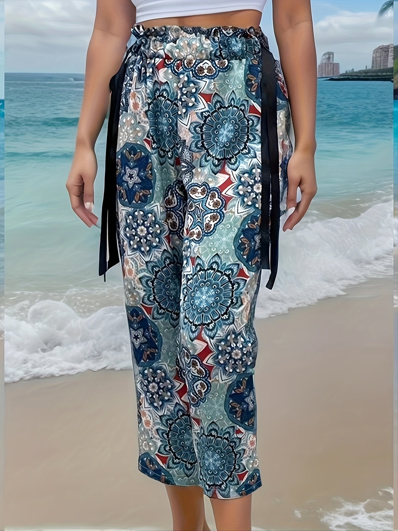 Pantalon bohème à taille élastique - Blanche