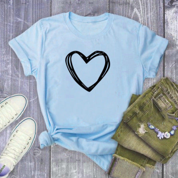 Damen T-Shirt mit kurzen Ärmeln von Fudus, Herzmuster