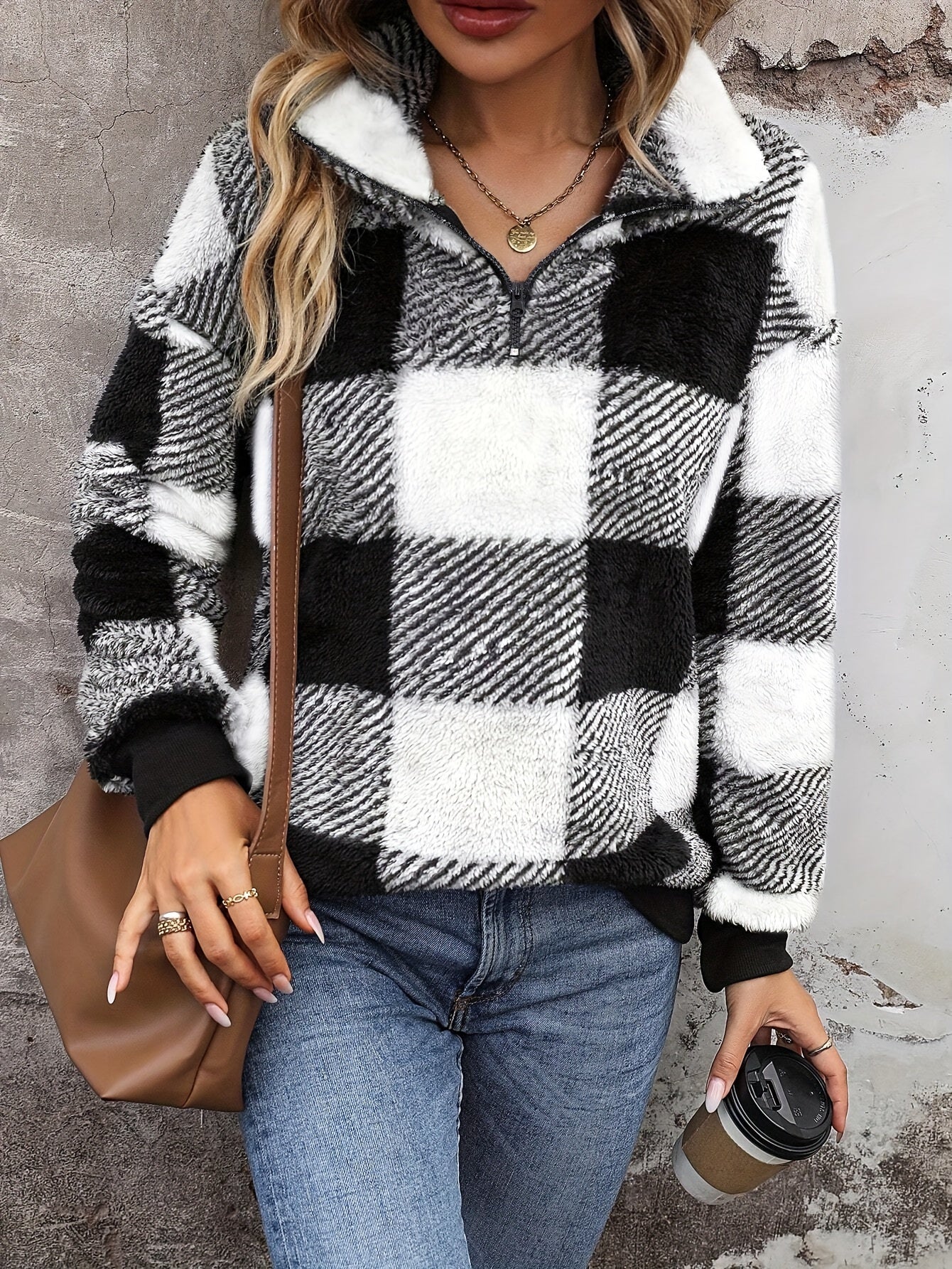 Berg-Feldt | Leichtgewicht Karierter Pullover mit Reißverschluss Polyester Warm und Trendy