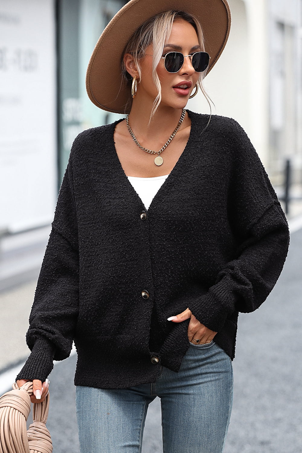 Berg-Feldt | Knopfleiste Cardigan mit fallen Schultern