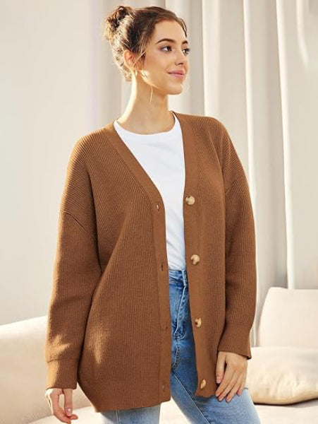 Berg-Feldt | Cardigan - Cardigan boutonné ample à col en V pour femme, collection automne