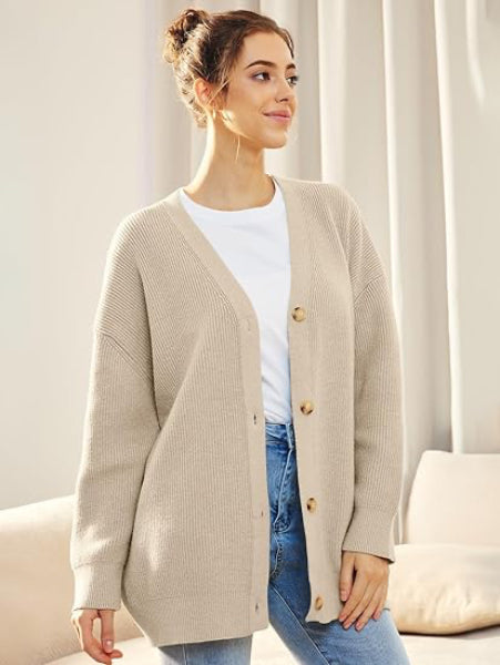Berg-Feldt | Cardigan - Cardigan boutonné ample à col en V pour femme, collection automne
