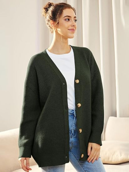 Berg-Feldt | Cardigan - Cardigan boutonné ample à col en V pour femme, collection automne