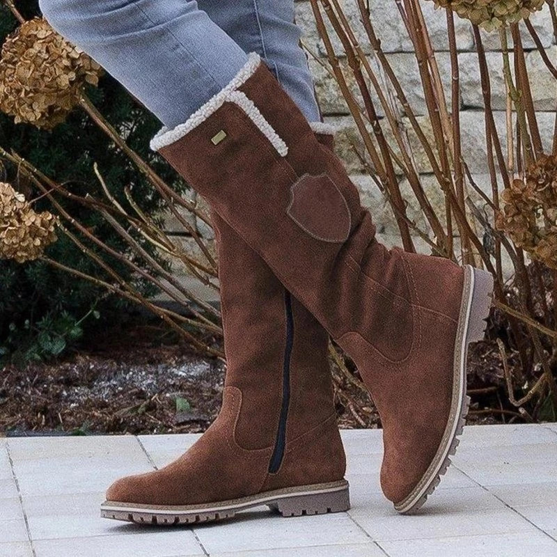 Berg-Feldt | Stiefeletten Bis Zur Mitte Der Waden – Wildleder-Finish – Plüschfutter – Profilsohle – Seitenreißverschluss