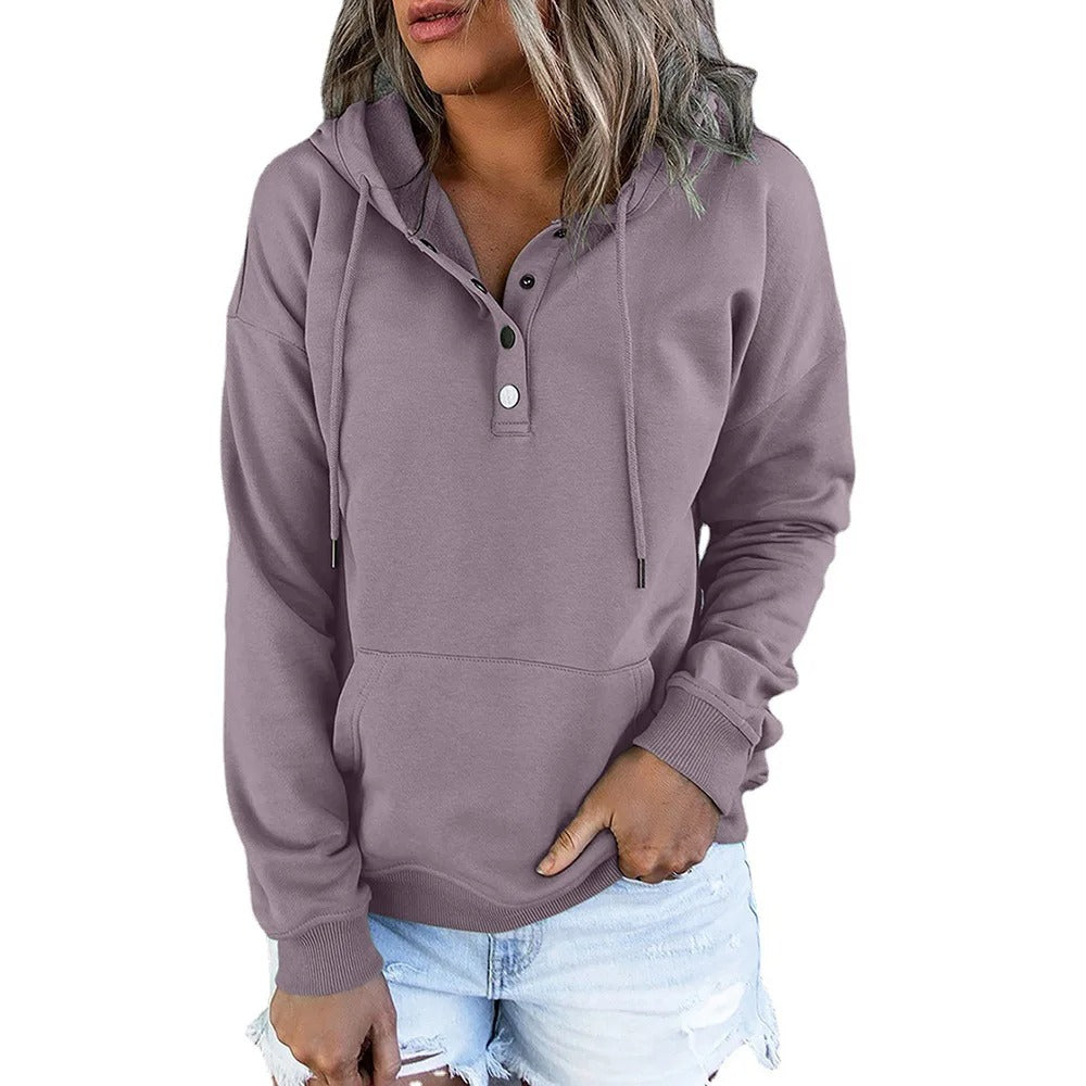 Veste à capuche décontractée pour femme avec boutons métalliques Fudus
