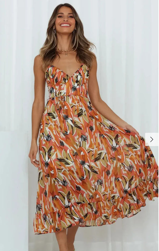 Robe sans manches à volants imprimée par Fudus