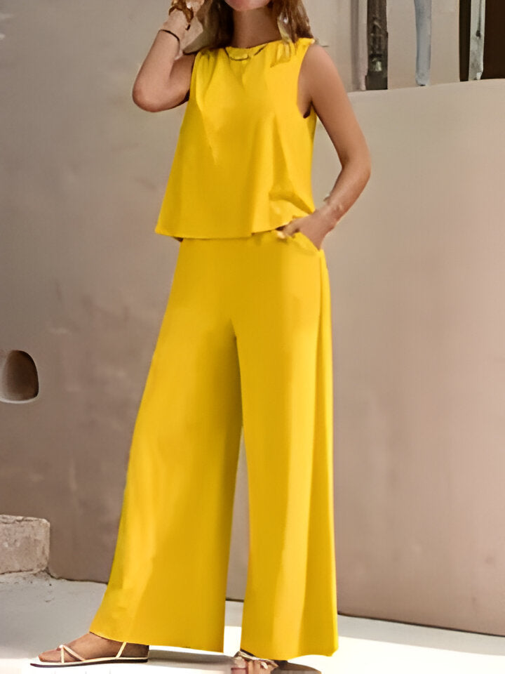 Haut sans manches tendance et pantalon ample pour femmes de Fudus